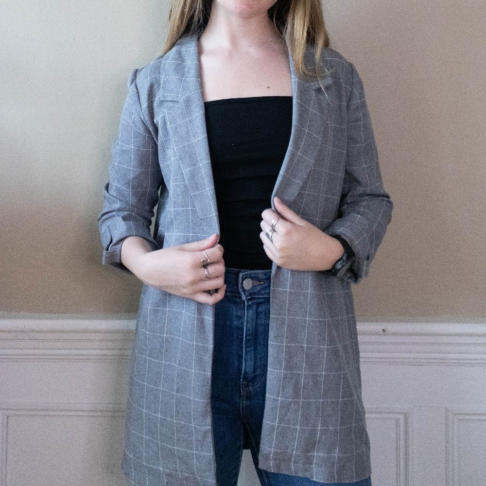 Thigh-length blazer jacket